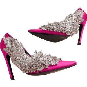BALENCIAGA hot pink slash heels crystals/rhinestone detail. Great condition Rare